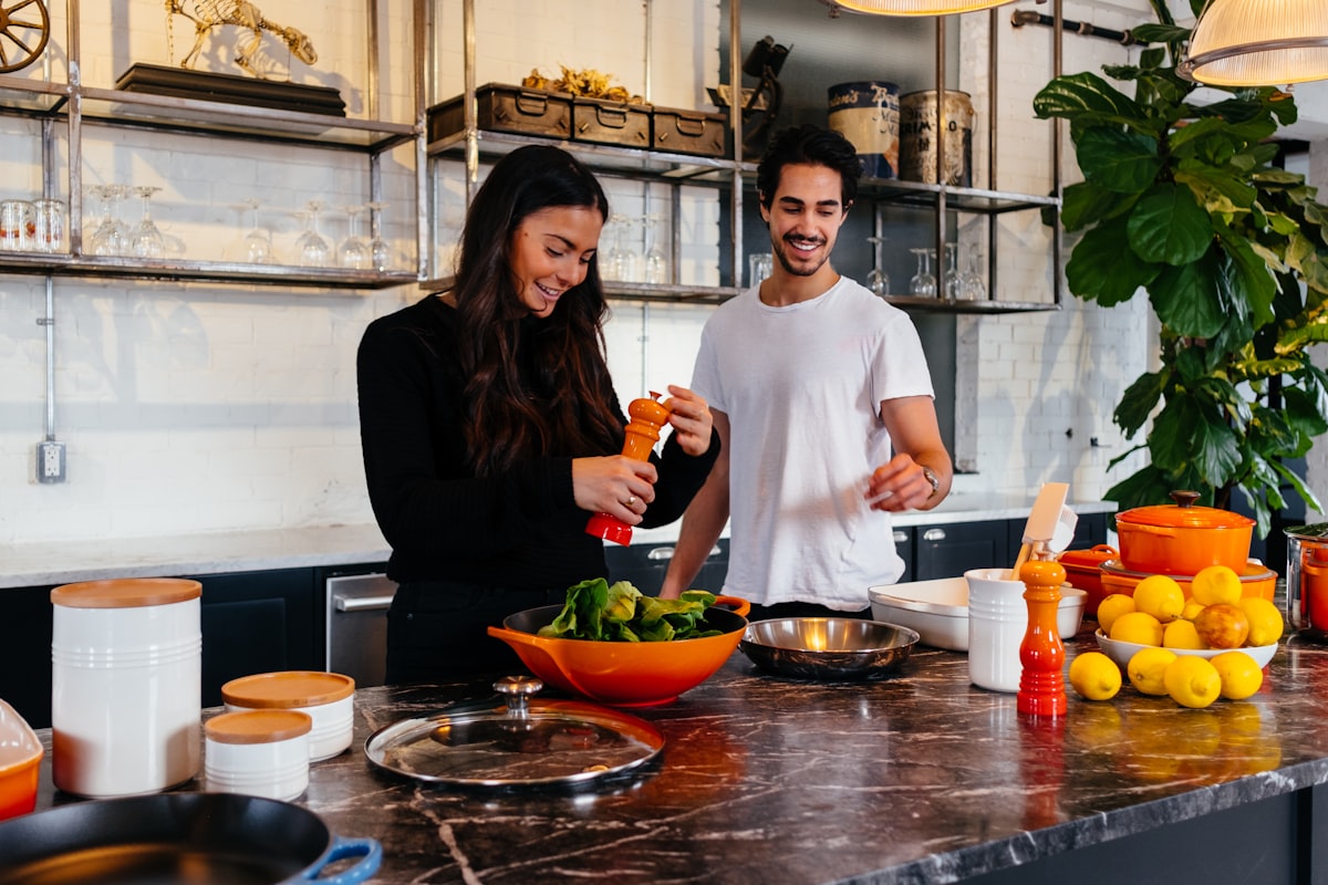 Fresh organic vegetables and ingredients in a modern kitchen
